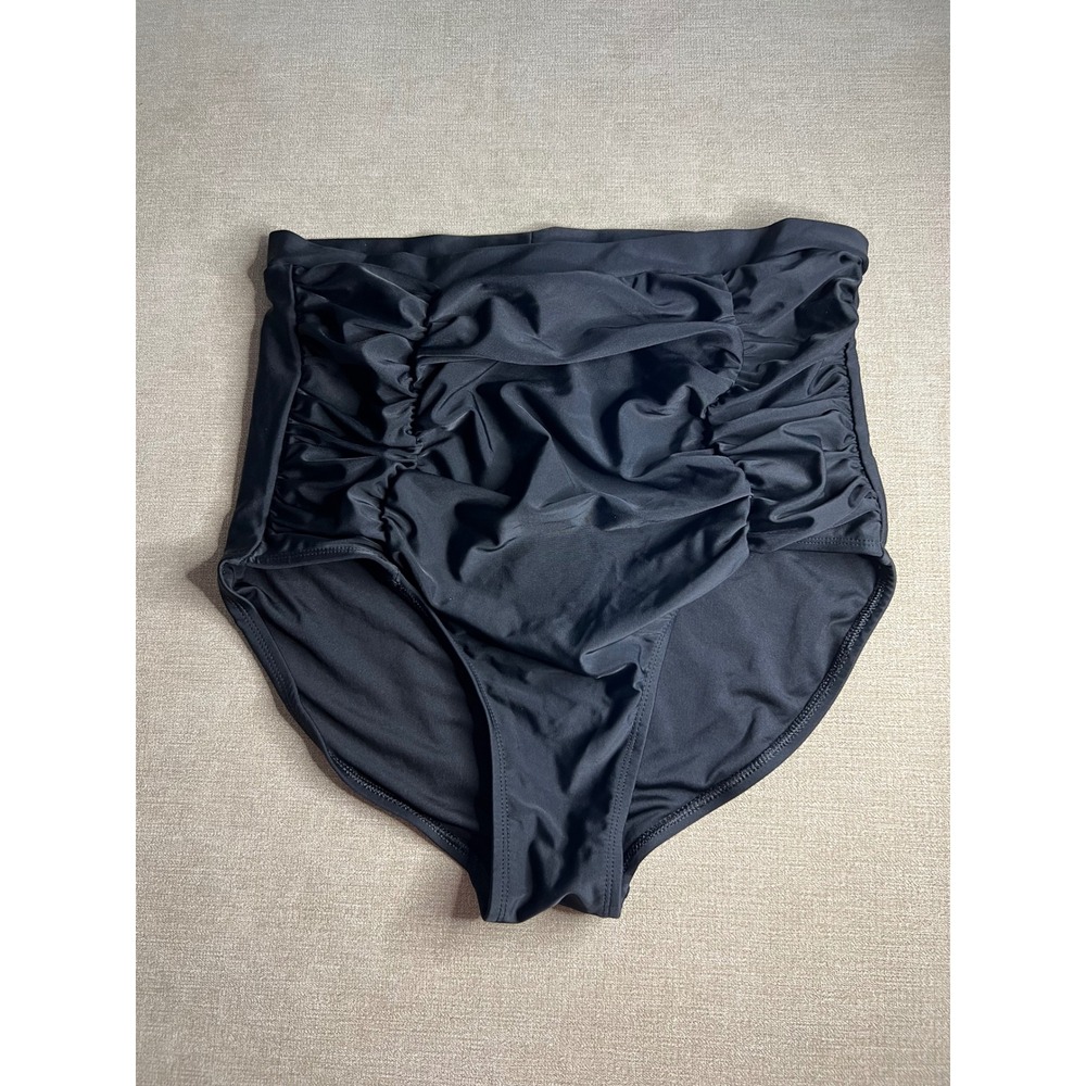 Shapermint Essentials Womens Black High Waisted Ruched Swim Bikini Bottoms XL